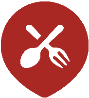 A red icon with a fork and spoon on it.