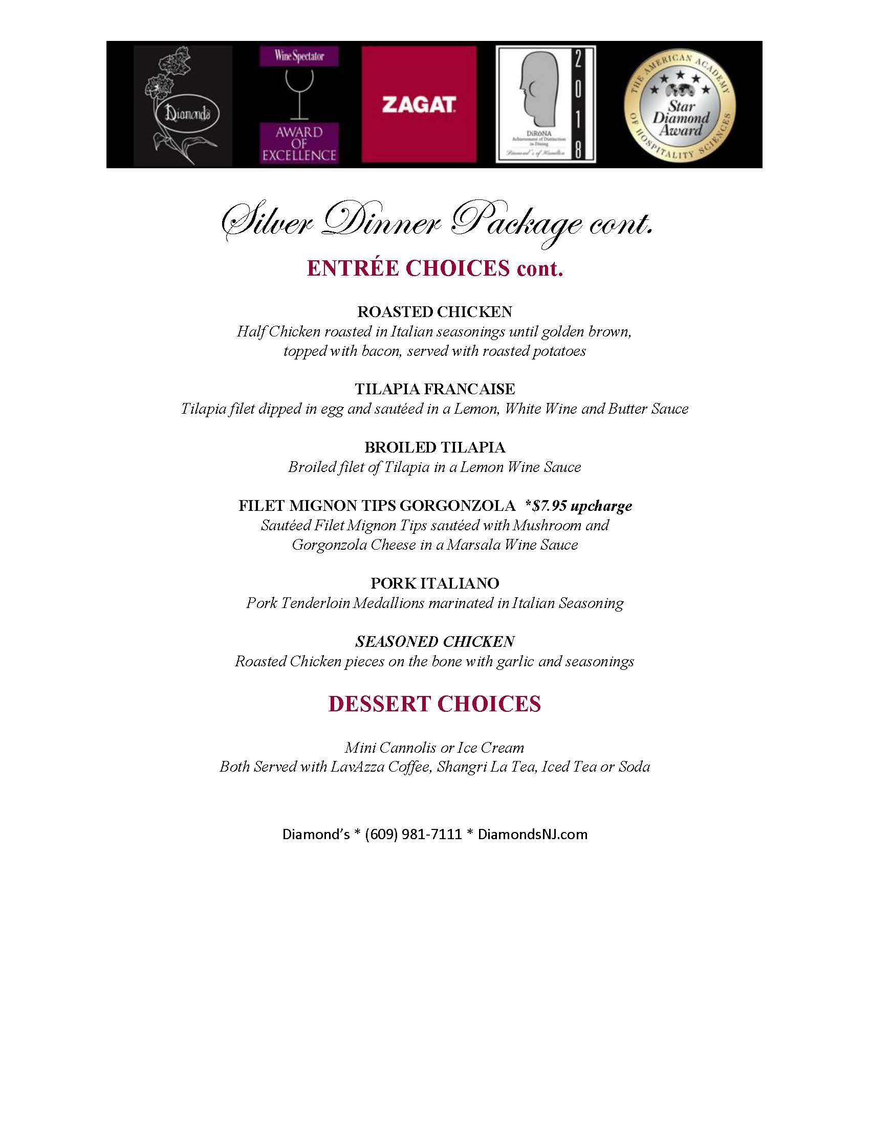 A flyer for a wine dinner package.