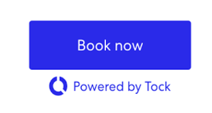Online booking button labeled "book now" with the text "powered by tock" below it.
